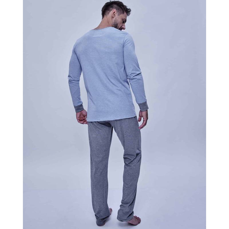 Pijama Hombre Eyelit a Rayas Celeste Talle M en cuotas sin interés