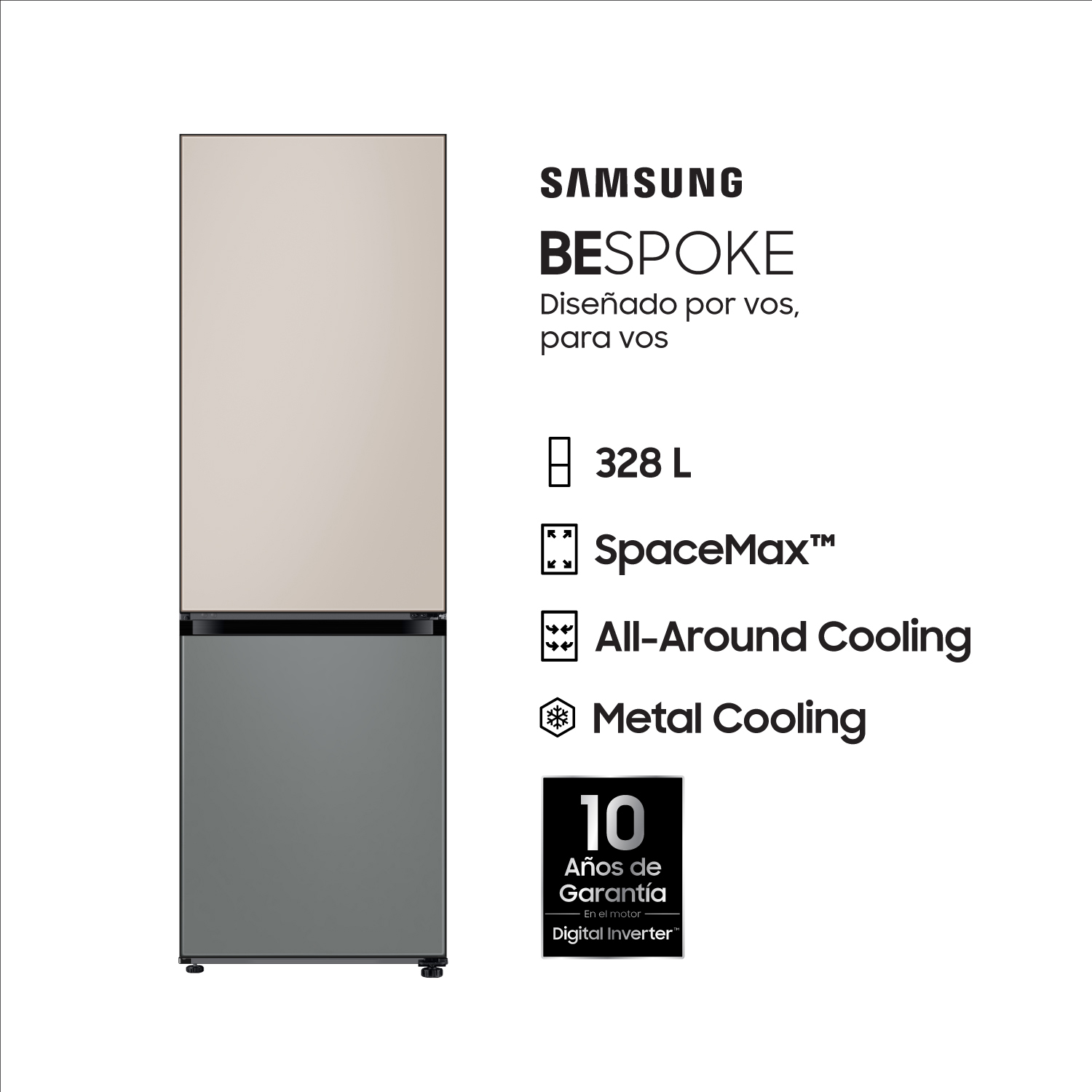 Heladera No Frost Samsung Inverter 328 Lts RB33A3070BG Beige-Gris