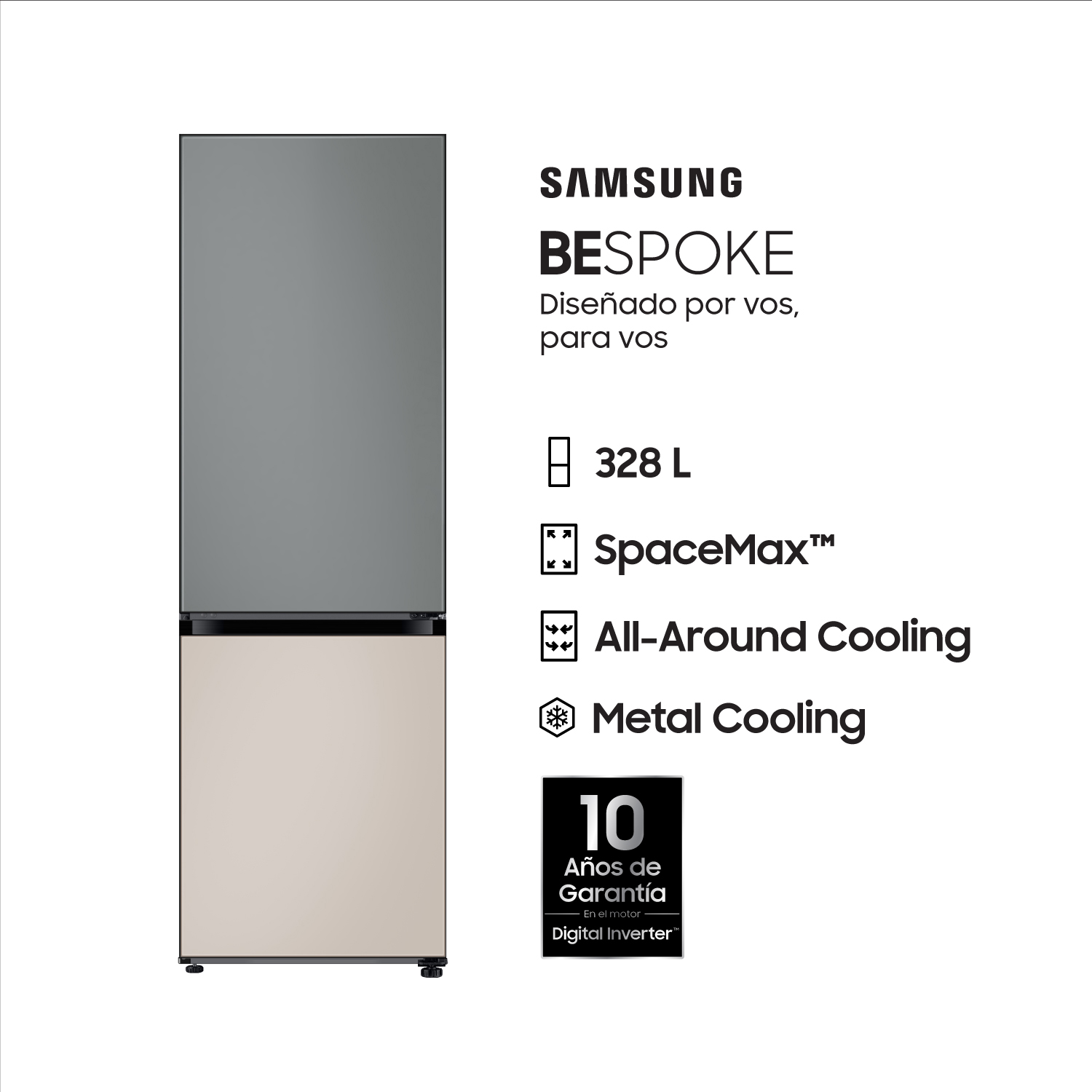 Heladera No Frost Samsung Inverter 328 Lts RB33A3070GB Gris-Beige