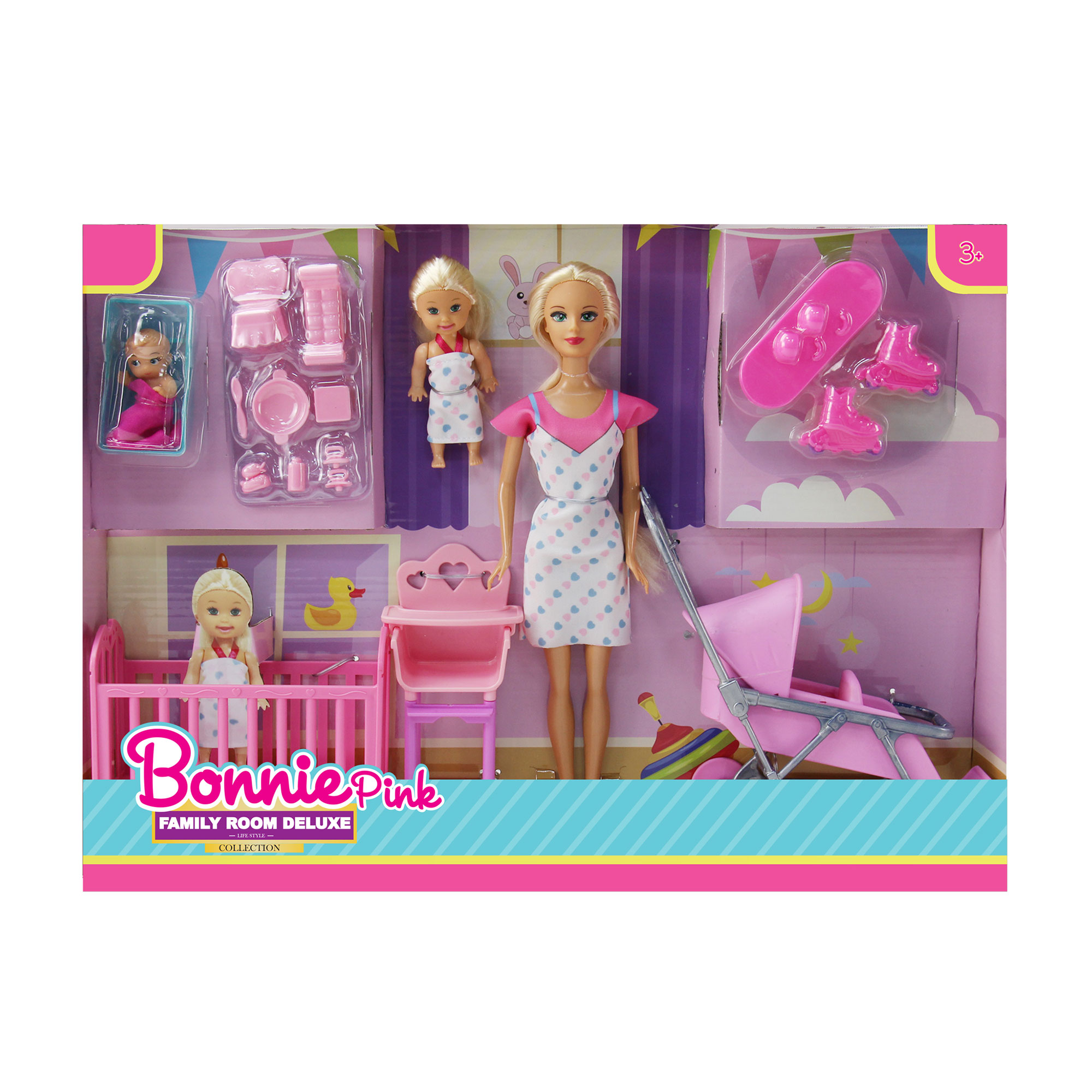 Muñeca Fashion Set Sala Familiar Bonnie Pink