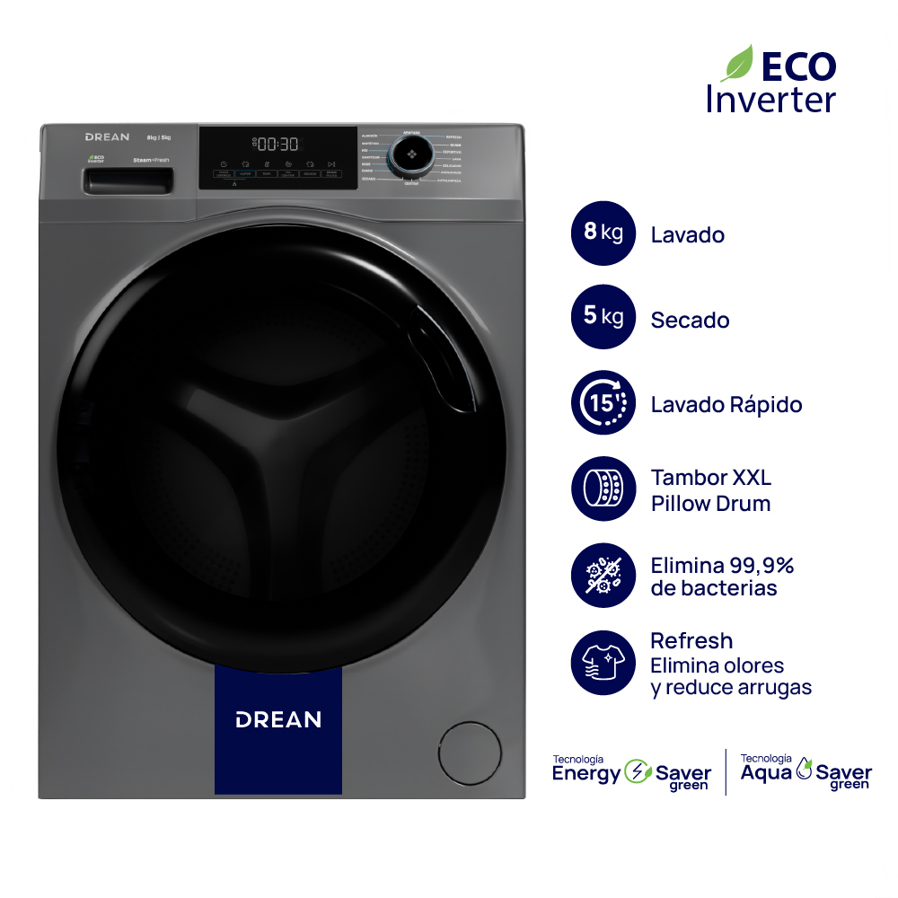 Lavasecarropas Inverter Drean Carga Frontal 8/5 Kg LSCDR0805SG0