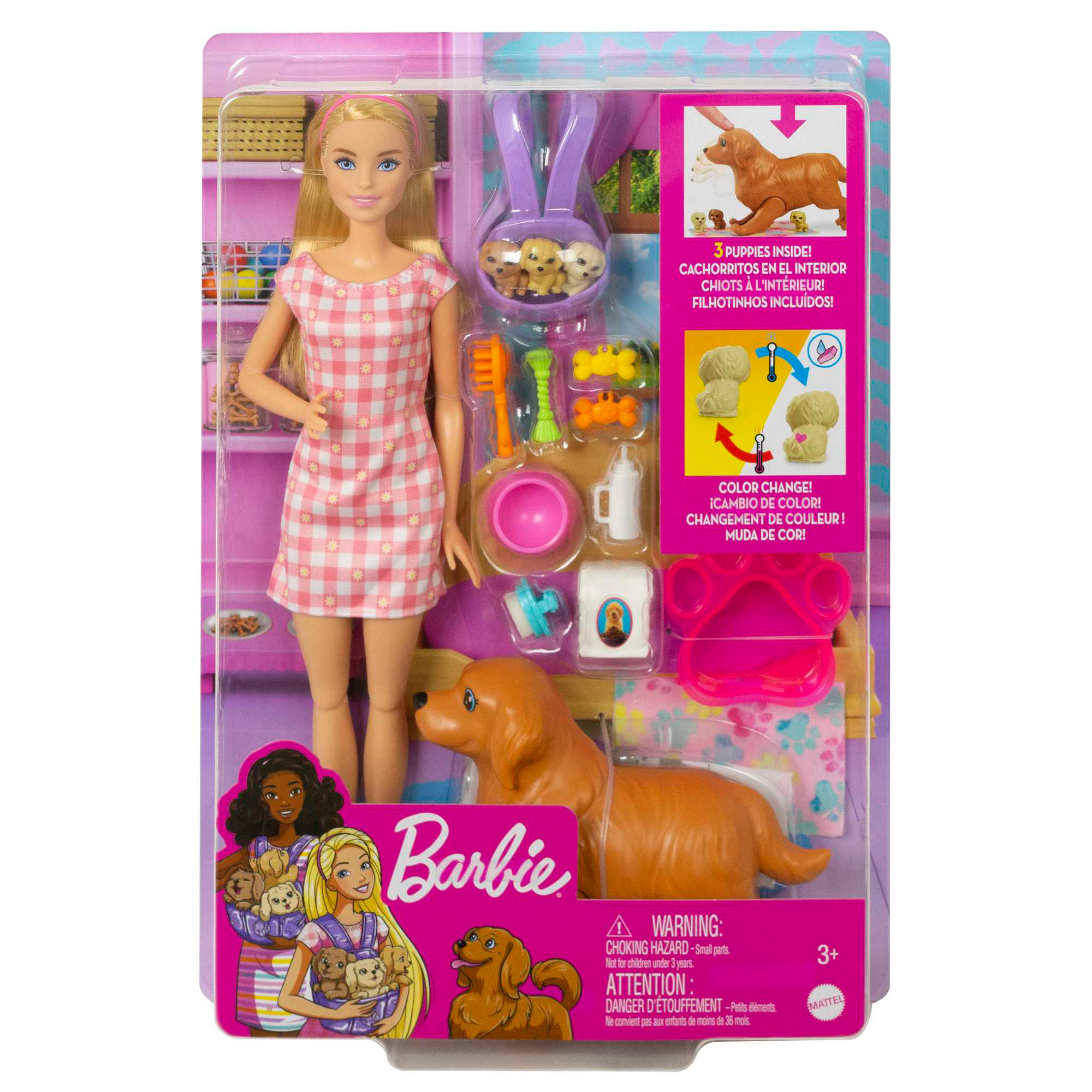 Muñeca Barbie con Cachorros y Accesorios