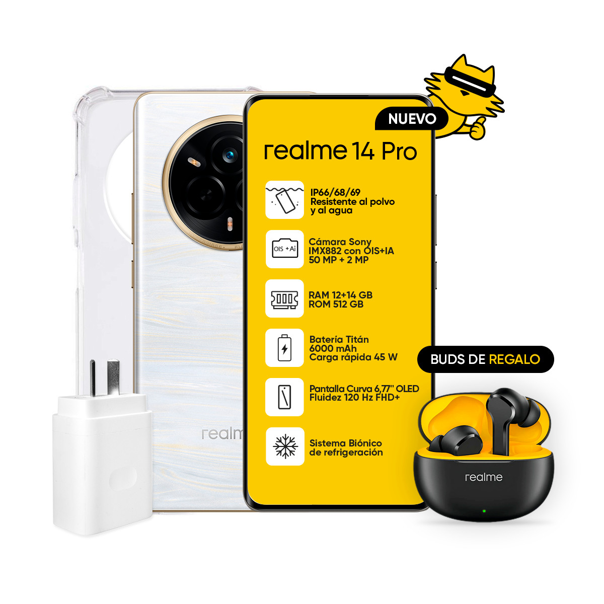Celular Realme 14 Pro 512GB Blanco + Auriculares
