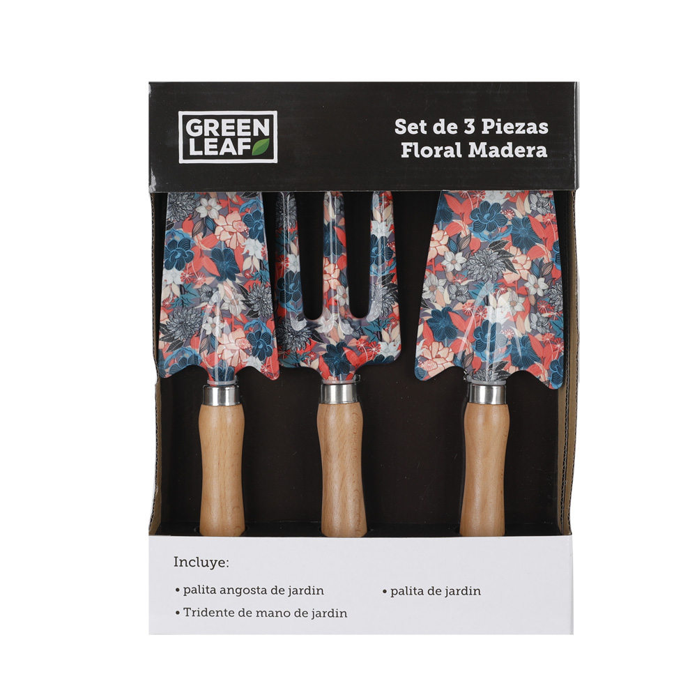 Set de 3 Piezas Floral Madera Green Leaf