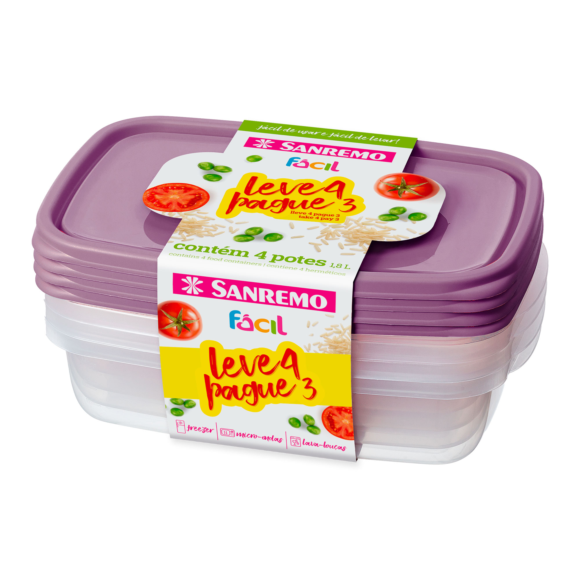 Set x4 Herméticos Rectangulares Sanremo